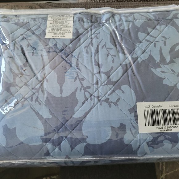 Northern Nights Cotton Printed Damask Coverlet and shams  Set Chambray Blue NEW - Picture 4 of 4